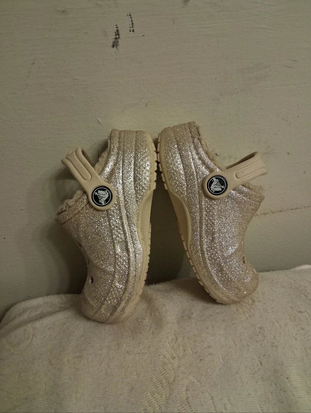 Kids Glitter Lined Clog - Cream/Sparkle Size C 7